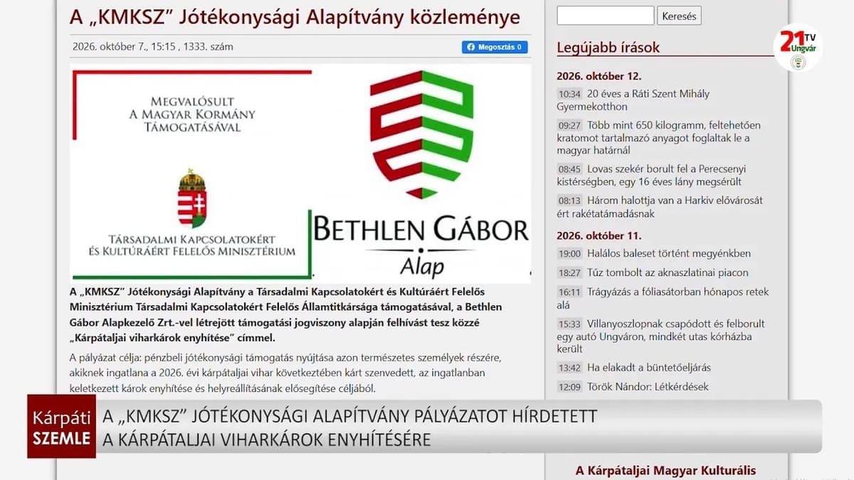 Jótékonysági támogatás viharkárok enyhítésére Kárpátalján