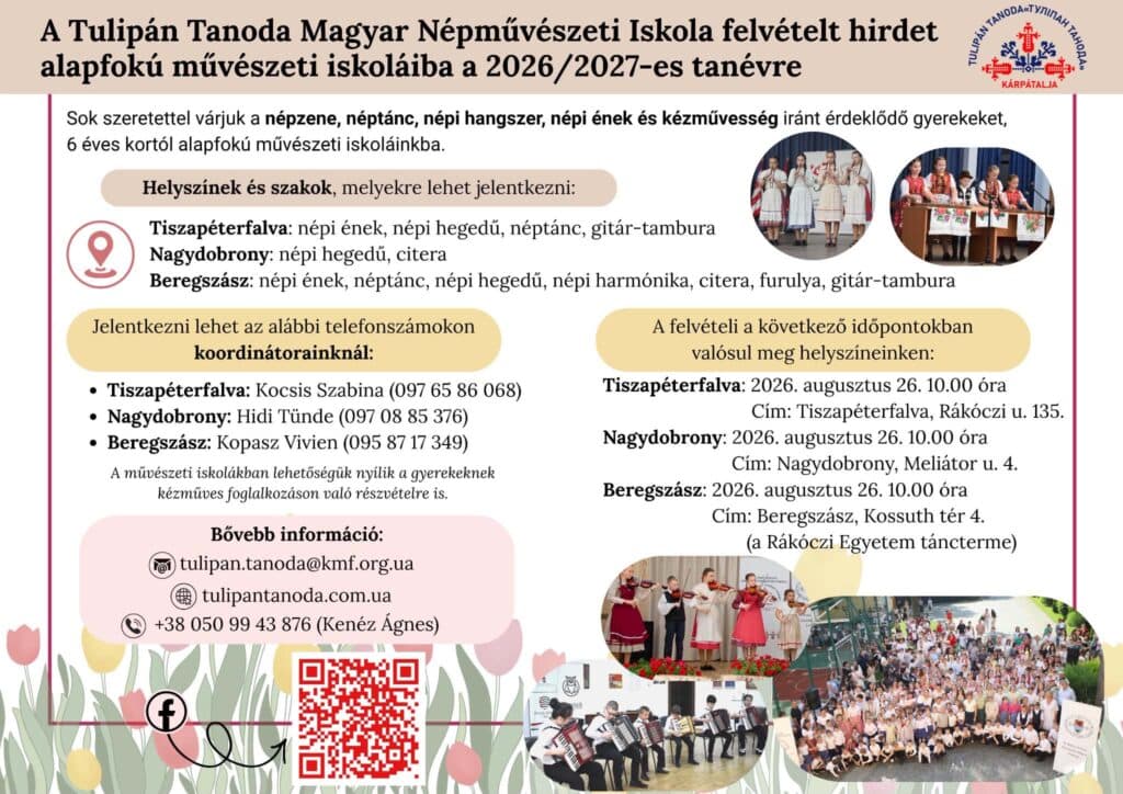 Új tanulókat vár a Tulipán Tanoda Magyar Népművészeti Iskola Kárpátalján