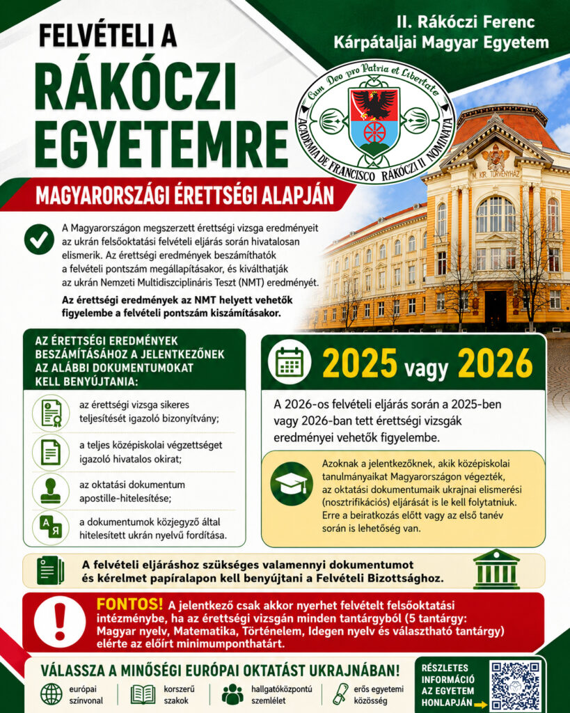 Magyarországi érettségivel is jelentkezhetnek a Rákóczi Egyetemre
